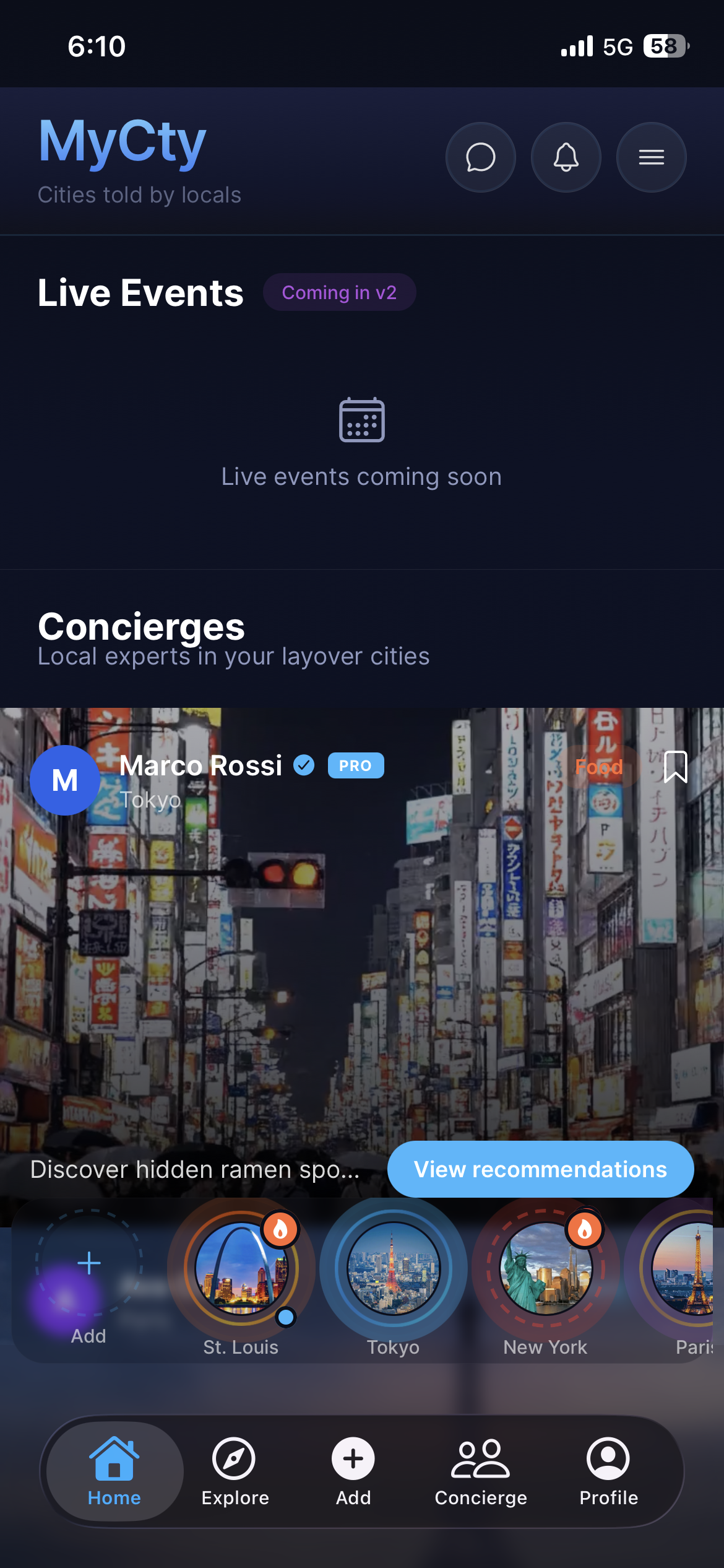 MyCty Home – Live Events